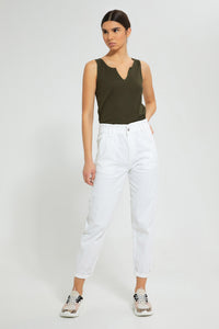 Redtag-Khaki-Sleeveless-Ribbed-T-Shirt-Plain-Women's-