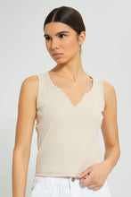 Load image into Gallery viewer, Redtag-Taupe-Sleeveless-Ribbed-T-Shirt-Plain-Women&#39;s-
