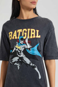 Redtag-Acid-Wash-Batgirl-Long-Line-Character-T-Shirt-Colour:Charcoal,-Filter:Women's-Clothing,-New-In,-New-In-Women,-Non-Sale,-S22B,-Section:Women,-Women-T-Shirts-Women's-