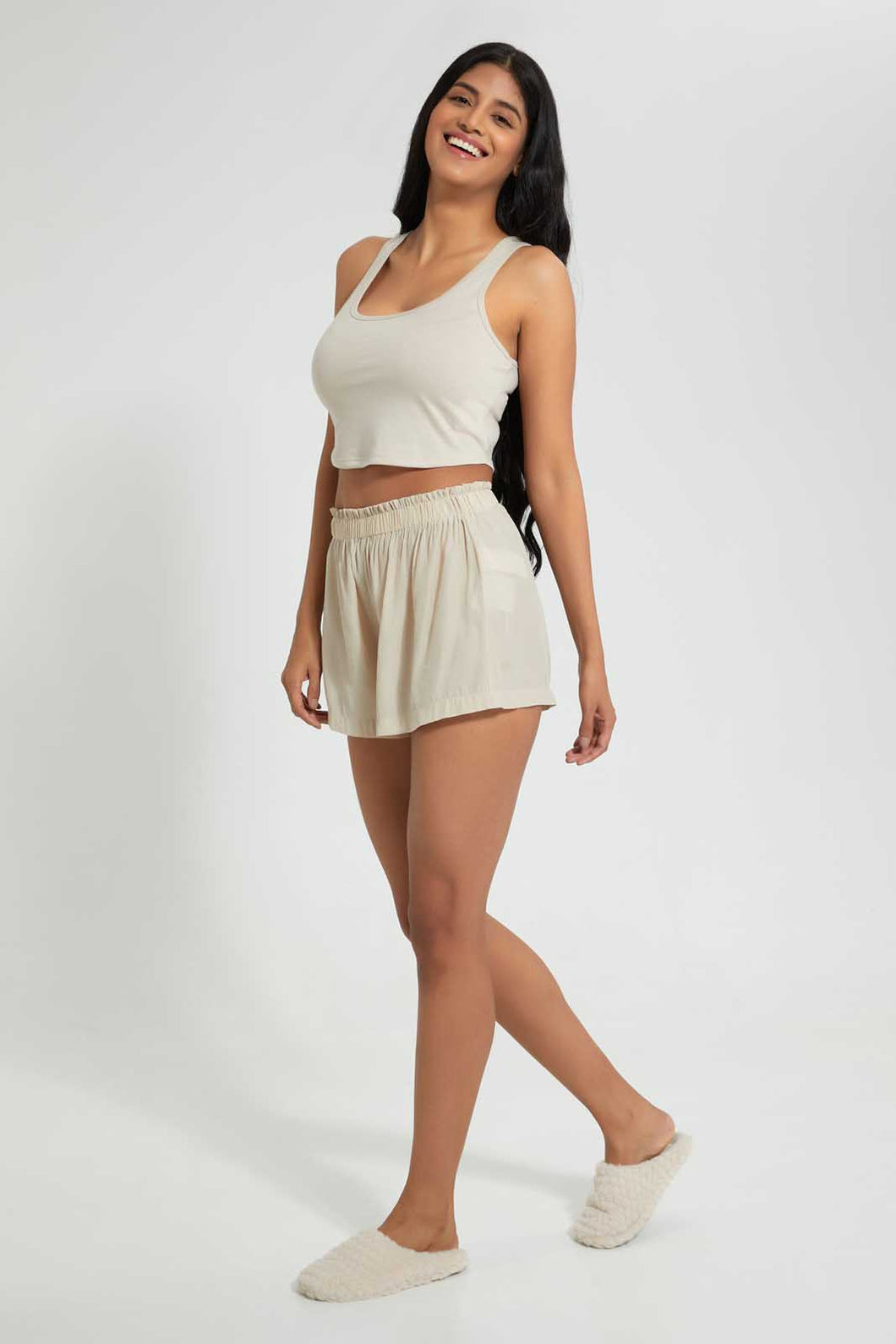 Redtag-Ivory-Plain-Vest-And-Short-Set-Cami-Sets-Women's-