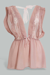 Redtag-Blush-Plain-Non-Padded-Lace-Babydoll-With-Thong-Babydolls-Women's-