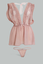 Load image into Gallery viewer, Redtag-Blush-Plain-Non-Padded-Lace-Babydoll-With-Thong-Babydolls-Women&#39;s-

