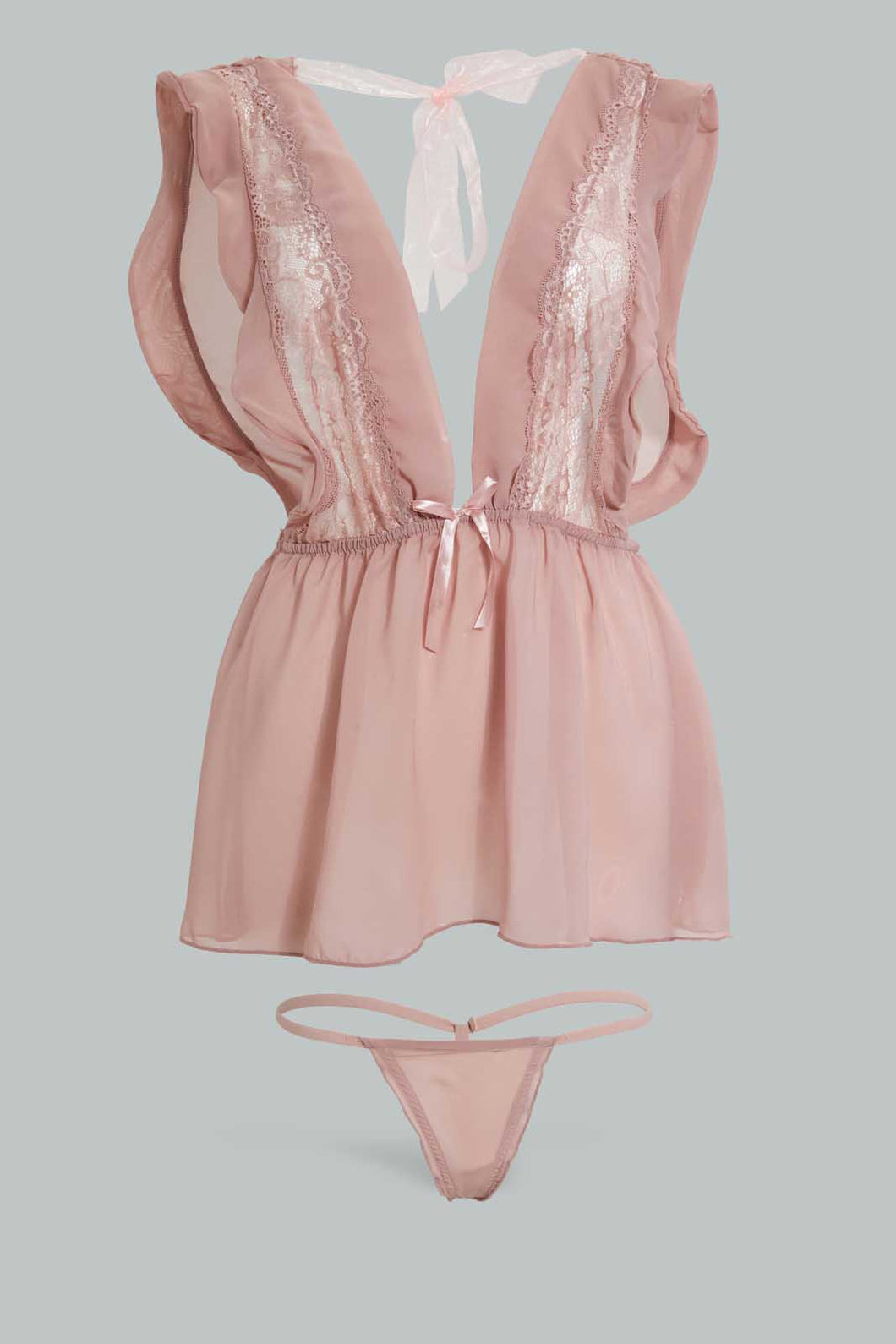 Redtag-Blush-Plain-Non-Padded-Lace-Babydoll-With-Thong-Babydolls-Women's-