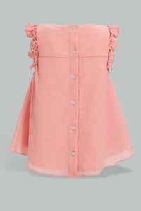 Redtag-Light-Coral-Front-Embroidery-Sleeveless-Blouse-Blouses-Infant-Girls-3 to 24 Months