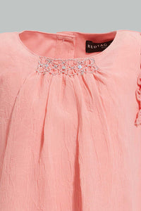 Redtag-Light-Coral-Front-Embroidery-Sleeveless-Blouse-Blouses-Infant-Girls-3 to 24 Months