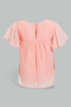 Load image into Gallery viewer, Redtag-Light-Coral-Fluter-Sleeves-Front-Sequins-Blouse-Blouses-Infant-Girls-3 to 24 Months
