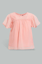 Load image into Gallery viewer, Redtag-Light-Coral-Fluter-Sleeves-Front-Sequins-Blouse-Blouses-Infant-Girls-3 to 24 Months
