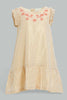 Redtag-Coral-Front-Embroidery-Ruffle-Sleeves-Dress-Dresses-Infant-Girls-3 to 24 Months