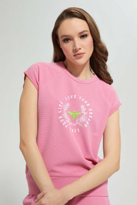 Redtag-Pink-Oversized-T-Shirt-Graphic-Prints-Women's-