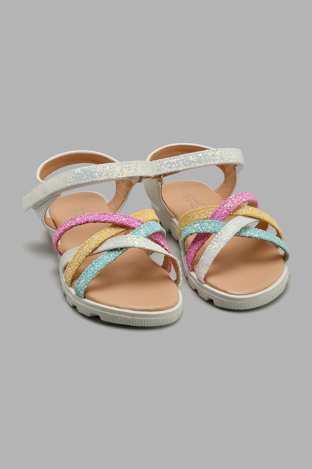 Redtag-Cream-Muti-Glitter-Strap-Sandal-Sandals-Girls-3 to 5 Years