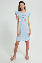 Load image into Gallery viewer, Redtag-White/Purple-Ruffled-Stripe-Night-Dress-Nightshirts-Senior-Girls-9 to 14 Years
