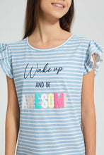 Load image into Gallery viewer, Redtag-White/Purple-Ruffled-Stripe-Night-Dress-Nightshirts-Senior-Girls-9 to 14 Years
