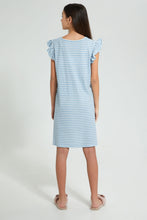 Load image into Gallery viewer, Redtag-White/Purple-Ruffled-Stripe-Night-Dress-Nightshirts-Senior-Girls-9 to 14 Years
