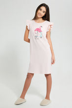Load image into Gallery viewer, Redtag-Peach-Ruffled-Stripe-Night-Dress-Nightshirts-Senior-Girls-9 to 14 Years
