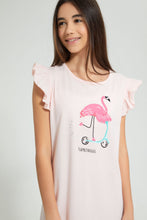 Load image into Gallery viewer, Redtag-Peach-Ruffled-Stripe-Night-Dress-Nightshirts-Senior-Girls-9 to 14 Years
