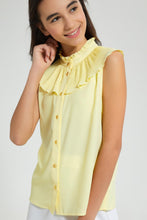 Load image into Gallery viewer, Redtag-Yellow-Pleated-Collar-Sleeveless-Shirt-Blouses-Senior-Girls-9 to 14 Years
