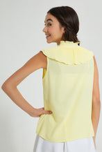 Load image into Gallery viewer, Redtag-Yellow-Pleated-Collar-Sleeveless-Shirt-Blouses-Senior-Girls-9 to 14 Years
