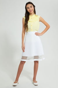 Redtag-Yellow-Pleated-Collar-Sleeveless-Shirt-Blouses-Senior-Girls-9 to 14 Years