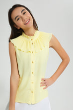 Load image into Gallery viewer, Redtag-Yellow-Pleated-Collar-Sleeveless-Shirt-Blouses-Senior-Girls-9 to 14 Years
