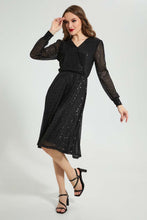 تنزيل الصورة على معرض الصور، Redtag-Black-Shimmer-Wrap-Dress-Dresses-Women&#39;s-
