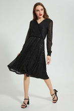 تنزيل الصورة على معرض الصور، Redtag-Black-Shimmer-Wrap-Dress-Dresses-Women&#39;s-
