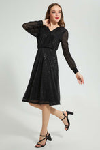 تنزيل الصورة على معرض الصور، Redtag-Black-Shimmer-Wrap-Dress-Dresses-Women&#39;s-
