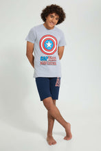 تنزيل الصورة على معرض الصور، Redtag-Grey-Captain-America-Night-Suit-Pyjama-Sets-Senior-Boys-9 to 14 Years
