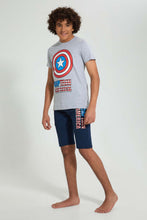 تنزيل الصورة على معرض الصور، Redtag-Grey-Captain-America-Night-Suit-Pyjama-Sets-Senior-Boys-9 to 14 Years
