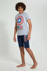 Redtag-Grey-Captain-America-Night-Suit-Pyjama-Sets-Senior-Boys-9 to 14 Years