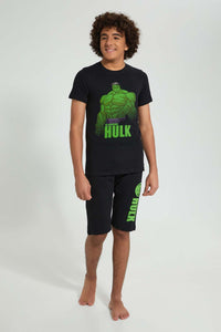 Redtag-Black-Hulk-Night-Suit-Pyjama-Sets-Senior-Boys-9 to 14 Years