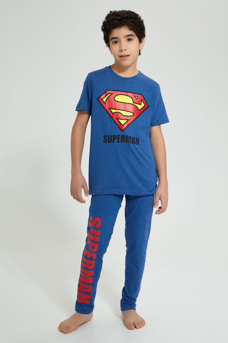 Redtag-Blue-Superman-Night-Suit-Pyjama-Sets-Senior-Boys-9 to 14 Years