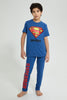 Redtag-Blue-Superman-Night-Suit-Pyjama-Sets-Senior-Boys-9 to 14 Years