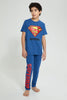 Redtag-Blue-Superman-Night-Suit-Pyjama-Sets-Senior-Boys-9 to 14 Years