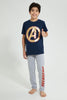 Redtag-Navy-Avengers-Night-Suit-Pyjama-Sets-Senior-Boys-9 to 14 Years