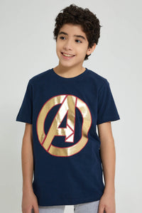 Redtag-Navy-Avengers-Night-Suit-Pyjama-Sets-Senior-Boys-9 to 14 Years