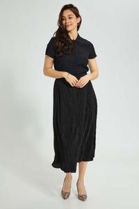 Redtag-Black-Plisse-Maxi-Skirt-Skirts-Women's-