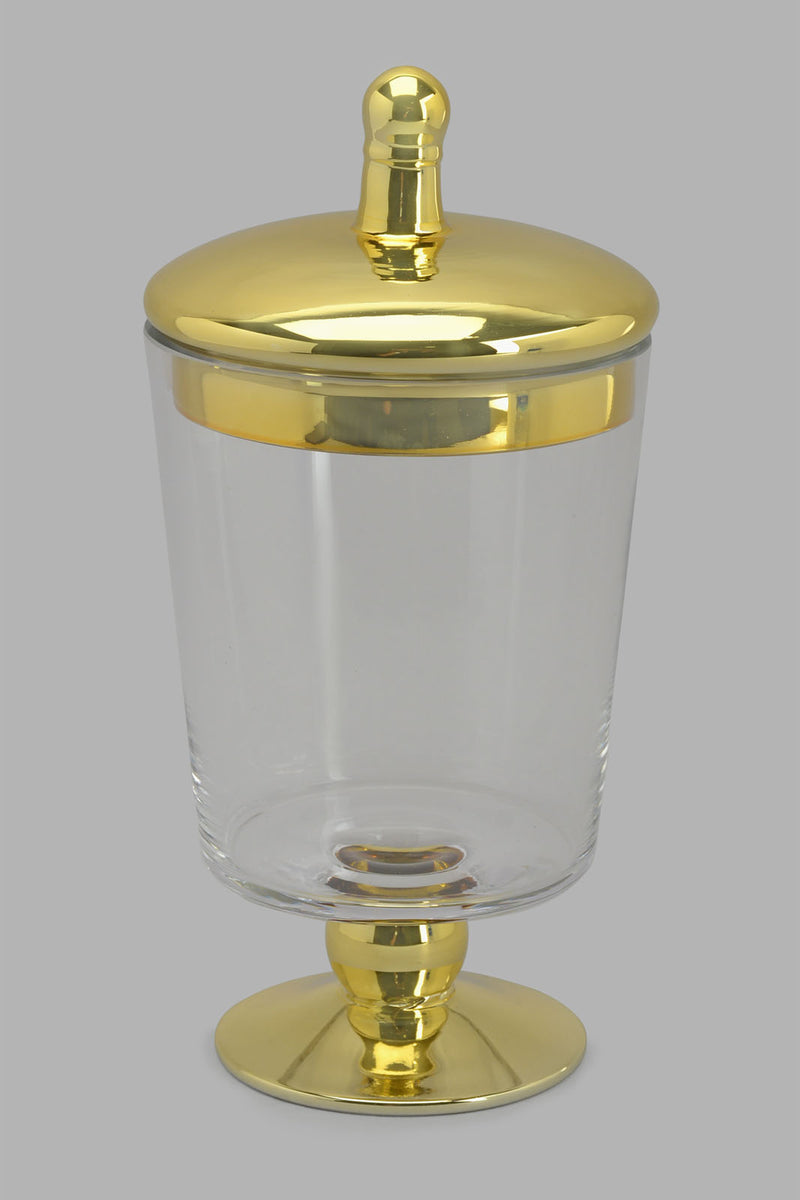 Redtag-Gold-Glass-Storage-Jar-Lid-Category:Canisters-And-Jars,-Colour:Gold,-Filter:Home-Dining,-HMW-DIN-Sto-Storage,-New-In,-New-In-HMW-DIN,-Non-Sale,-PERIGOLD,-S22B,-Section:Homewares-Home-Dining-