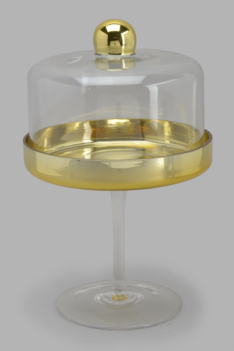 Redtag-Gold-Glass-Cake-Stand-With-Dome-Category:Canisters-And-Jars,-Colour:Gold,-Filter:Home-Dining,-HMW-DIN-Sto-Storage,-New-In,-New-In-HMW-DIN,-Non-Sale,-PERIGOLD,-S22B,-Section:Homewares-Home-Dining-