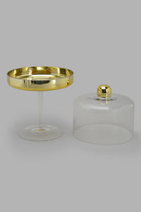 Redtag-Gold-Glass-Cake-Stand-With-Dome-Category:Canisters-And-Jars,-Colour:Gold,-Filter:Home-Dining,-HMW-DIN-Sto-Storage,-New-In,-New-In-HMW-DIN,-Non-Sale,-PERIGOLD,-S22B,-Section:Homewares-Home-Dining-