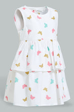 Load image into Gallery viewer, Redtag-White-Butterfly-Printed-Sleeveless-Layered-Dress-Dresses-Infant-Girls-3 to 24 Months
