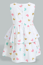 Load image into Gallery viewer, Redtag-White-Butterfly-Printed-Sleeveless-Layered-Dress-Dresses-Infant-Girls-3 to 24 Months
