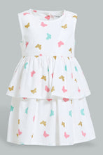 Load image into Gallery viewer, Redtag-White-Butterfly-Printed-Sleeveless-Layered-Dress-Dresses-Infant-Girls-3 to 24 Months
