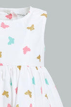 Load image into Gallery viewer, Redtag-White-Butterfly-Printed-Sleeveless-Layered-Dress-Dresses-Infant-Girls-3 to 24 Months
