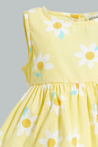 Redtag-Yellow-Floral-Printed-Sleeveless-Layered-Dress-Dresses-Infant-Girls-3 to 24 Months