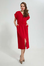 تنزيل الصورة على معرض الصور، Redtag-Red-Long-Dress-With-Belt-Dresses-Women&#39;s-
