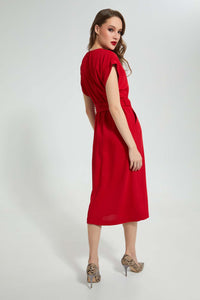 Redtag-Red-Long-Dress-With-Belt-Dresses-Women's-