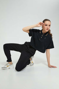 Redtag-Black-Cropped-Polo-Tops-Women's-