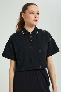 Redtag-Black-Cropped-Polo-Tops-Women's-