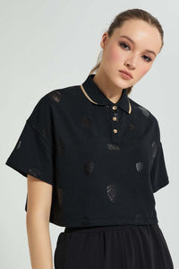 Redtag-Black-Cropped-Polo-Tops-Women's-