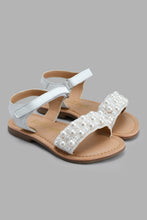 Load image into Gallery viewer, Redtag-White-Pearl-Festive-Look-Leather-Sandal-Casual-Sandals-Girls-3 to 5 Years
